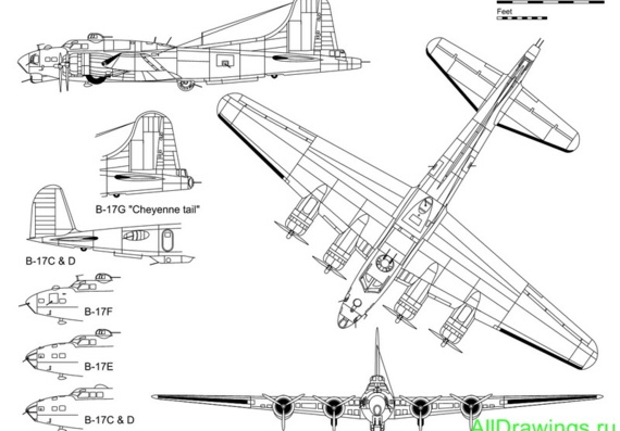 Boeing B-17 G aircraft drawings (figures)